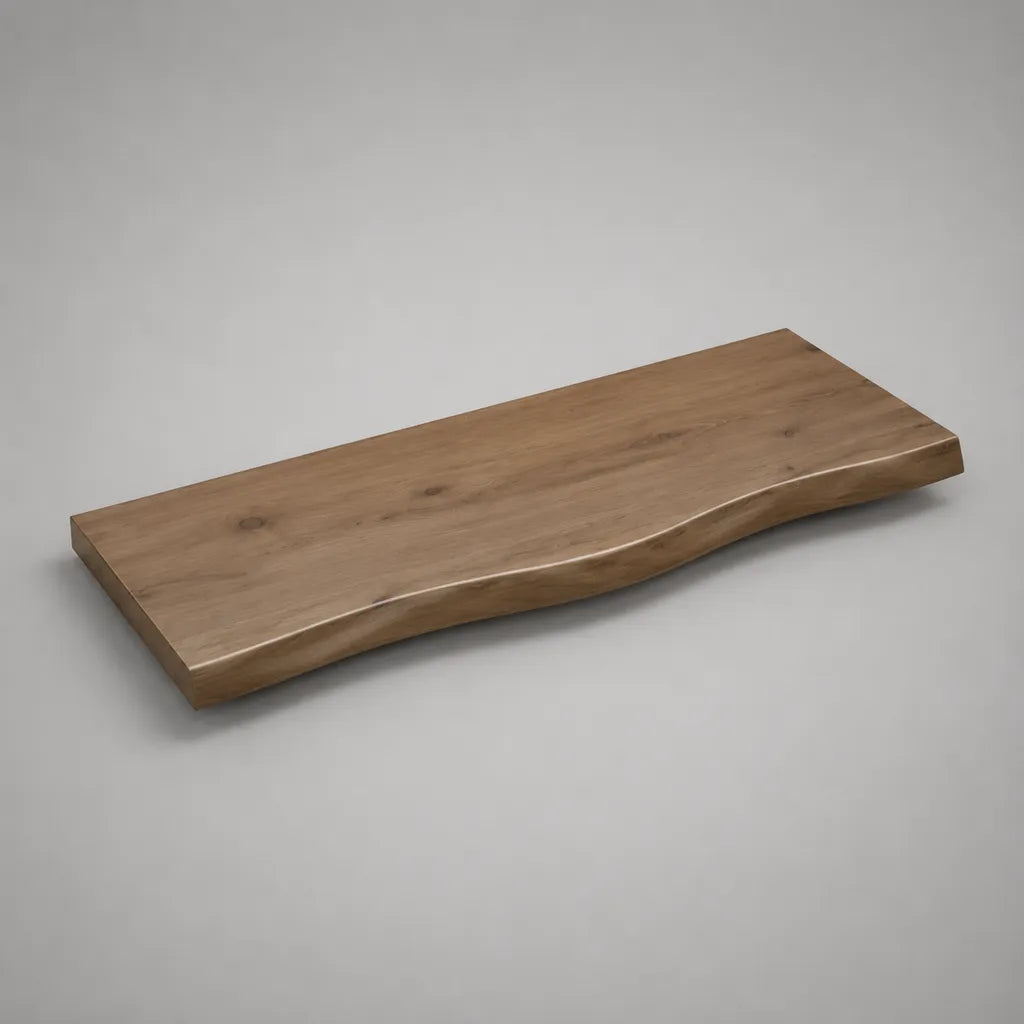 Mensola da parete rettangolare in legno massello con bordo vivo, marrone naturale, 100 x 26-30 x 4 cm