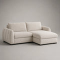 Divano angolare 2 posti con chaise longue destra in ciniglia di poliestere avorio, 220 x 150 x 88 cm