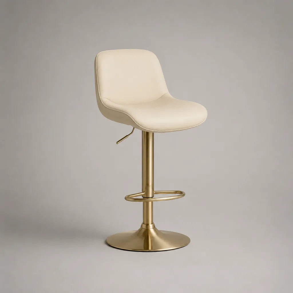 Sgabello da bar regolabile e girevole in similpelle beige e metallo dorato, 47 x 50 x 88-108 cm