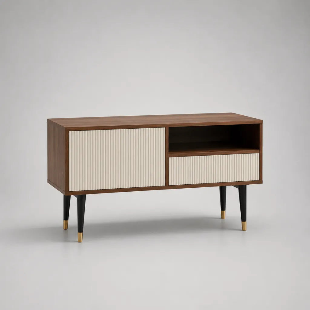 Mobile porta TV rettangolare in MDF effetto noce marrone e crema, 120 × 40 × 75 cm