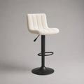 Sgabello da bar girevole e regolabile in tessuto e acciaio, bianco crema e nero, 47 x 50 x 85-106 cm