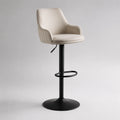 Sgabello da bar girevole regolabile con braccioli, tessuto beige e base in acciaio nero, 54 x 54 x 92-113 cm