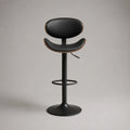 Sgabello da bar girevole regolabile in similpelle, legno e metallo, nero e marrone noce, 48 x 45 x 88-108 cm