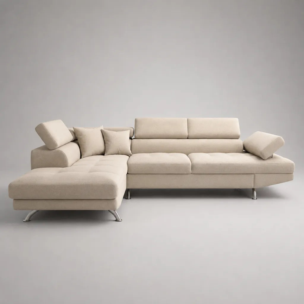 Divano angolare 4 posti in tessuto beige con penisola sinistra, 280 x 170 x 95 cm