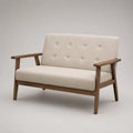 Divano rettangolare a 2 posti in tessuto e legno massello, crema e noce, 124 x 72 x 78 cm