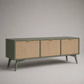 Mobile TV basso rettangolare in MDF effetto rovere, verde oliva, con 3 ante, 150 × 40 × 65 cm