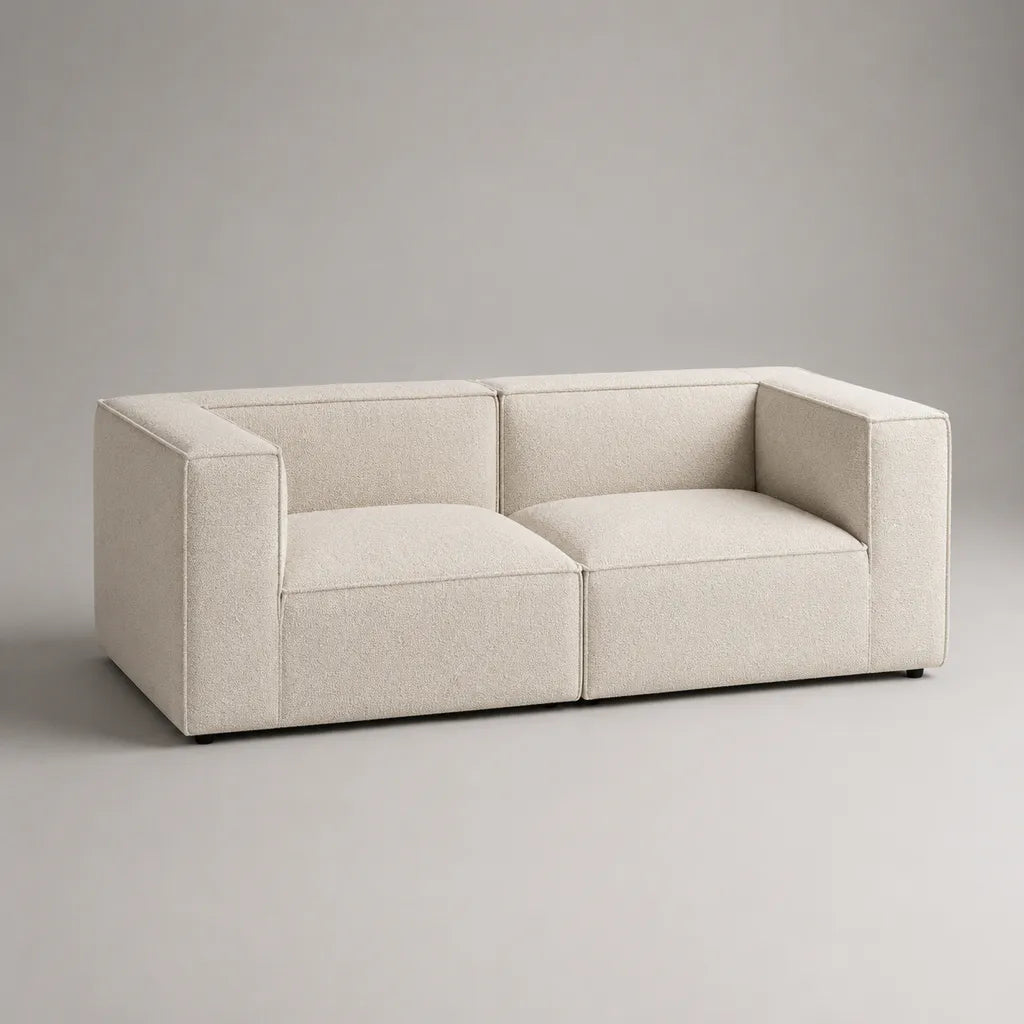 Divano modulare 2 posti in tessuto bouclé avorio, 2 moduli, 180 × 90 × 72 cm