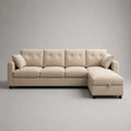 Divano angolare 4 posti in tessuto beige con chaise longue destra e contenitore, 250 x 155 x 88 cm