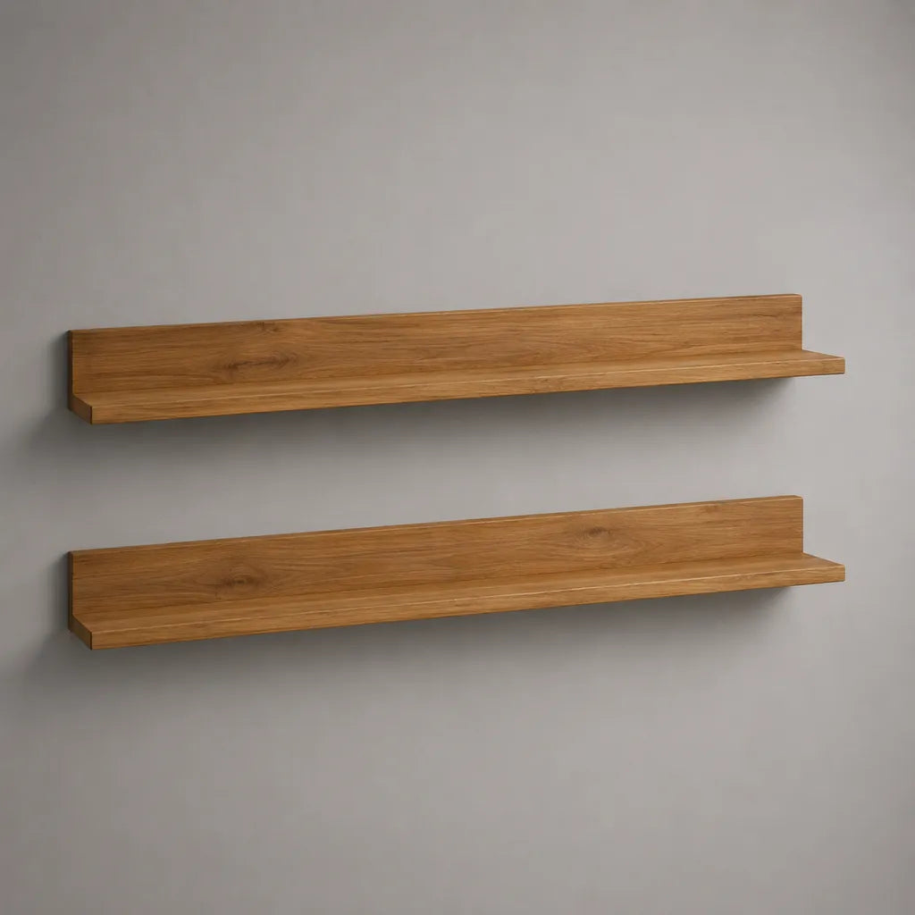 Set di 2 mensole da parete sospese in bambù massello marrone naturale, 120 × 15 × 10 cm