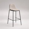 Sgabello da bar imbottito in poliestere e acciaio con schienale e poggiapiedi, beige e nero, 48 × 53 × 101 cm