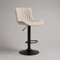Sgabello da bar girevole e regolabile in poliestere e acciaio, beige e nero, 48 x 50 x 84-105 cm